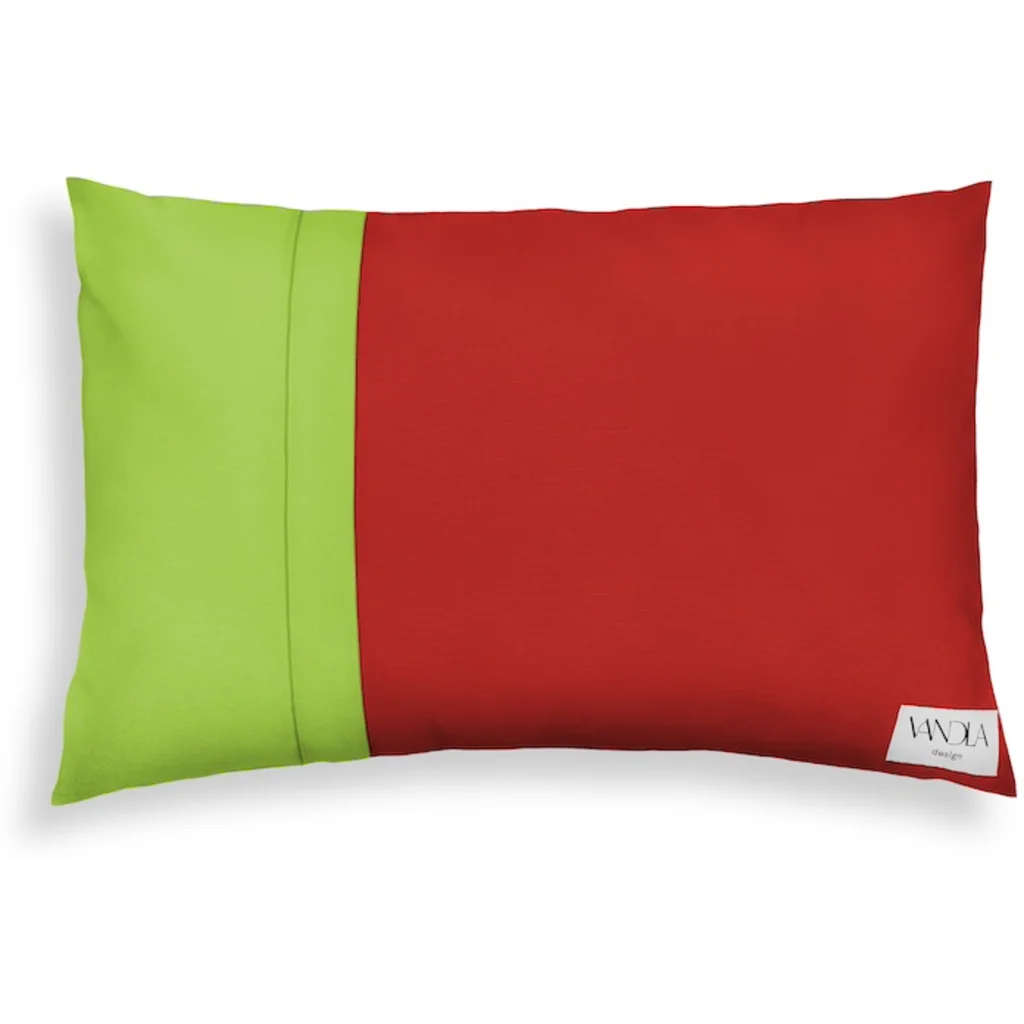 Modulare Kissenhülle rechteckig Farbkombinationen mit Rot in Rot+Limette Rot+Grün von Vandla design Größe 40x60 cm