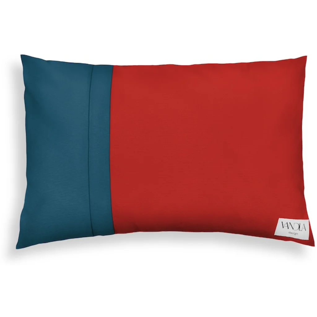 Modulare Kissenhülle rechteckig Farbkombinationen mit Rot in Rot+Petrol Rot+Blau von Vandla design Größe 40x60 cm