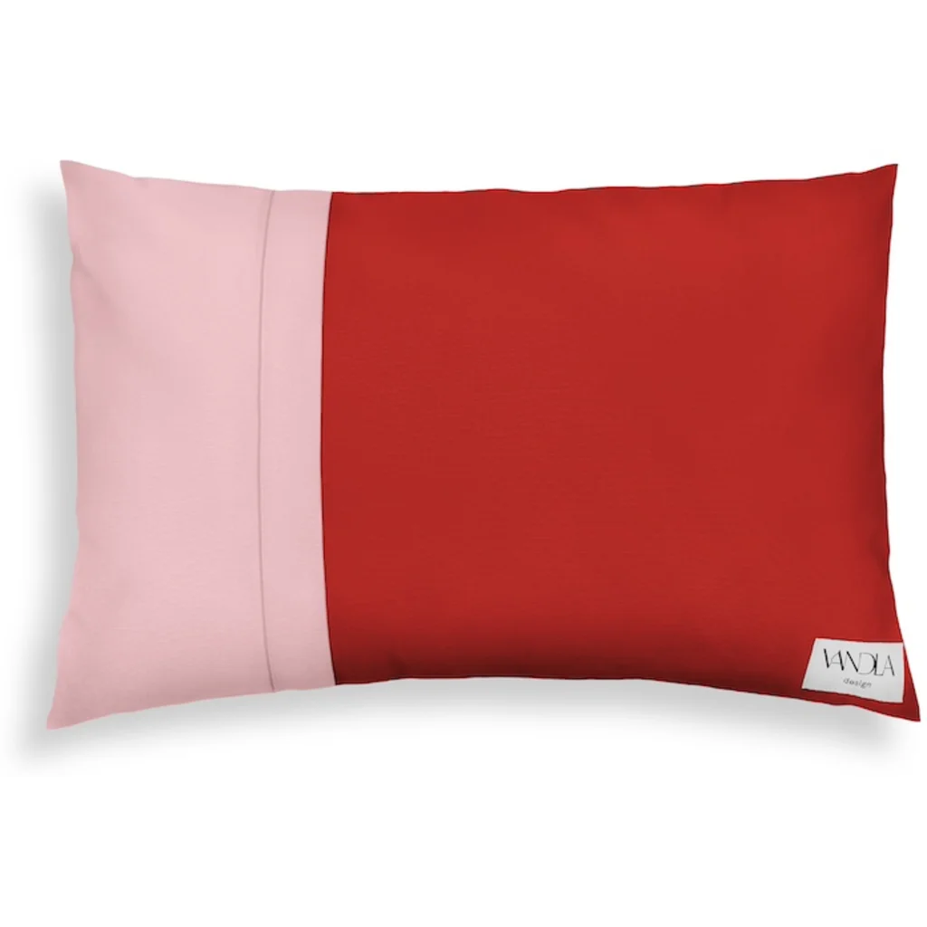 Modulare Kissenhülle rechteckig Farbkombinationen mit Rot in Rot+Zartrosa Rot+Rosa von Vandla design Größe 40x60 cm