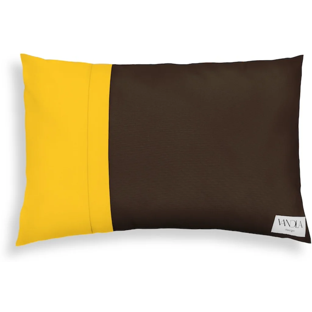 Modulare Kissenhülle rechteckig Farbkombinationen mit Schoko in Schoko+Gelb Braun+Gelb von Vandla design Größe 40x60 cm