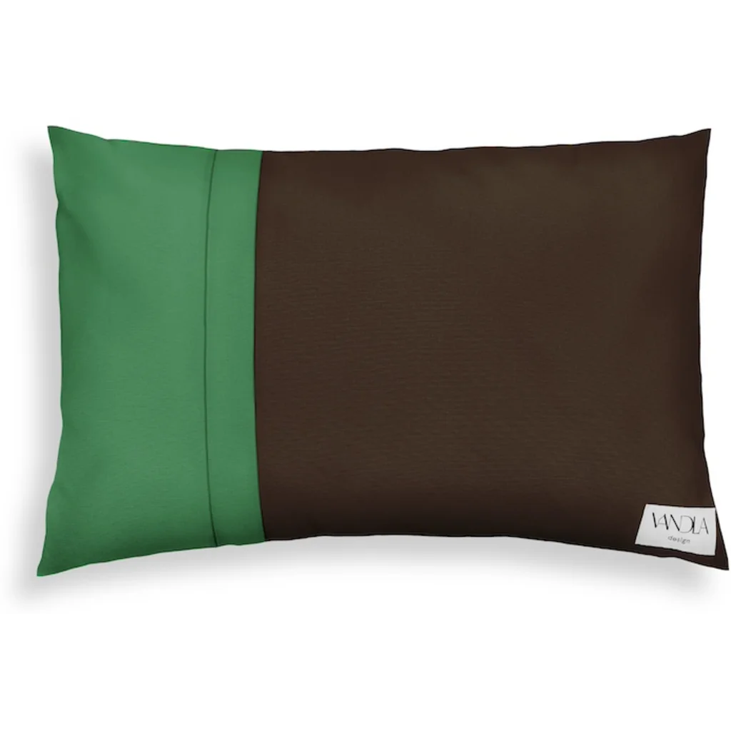 Modulare Kissenhülle rechteckig Farbkombinationen mit Schoko in Schoko+Grün Braun+Grün von Vandla design Größe 40x60 cm