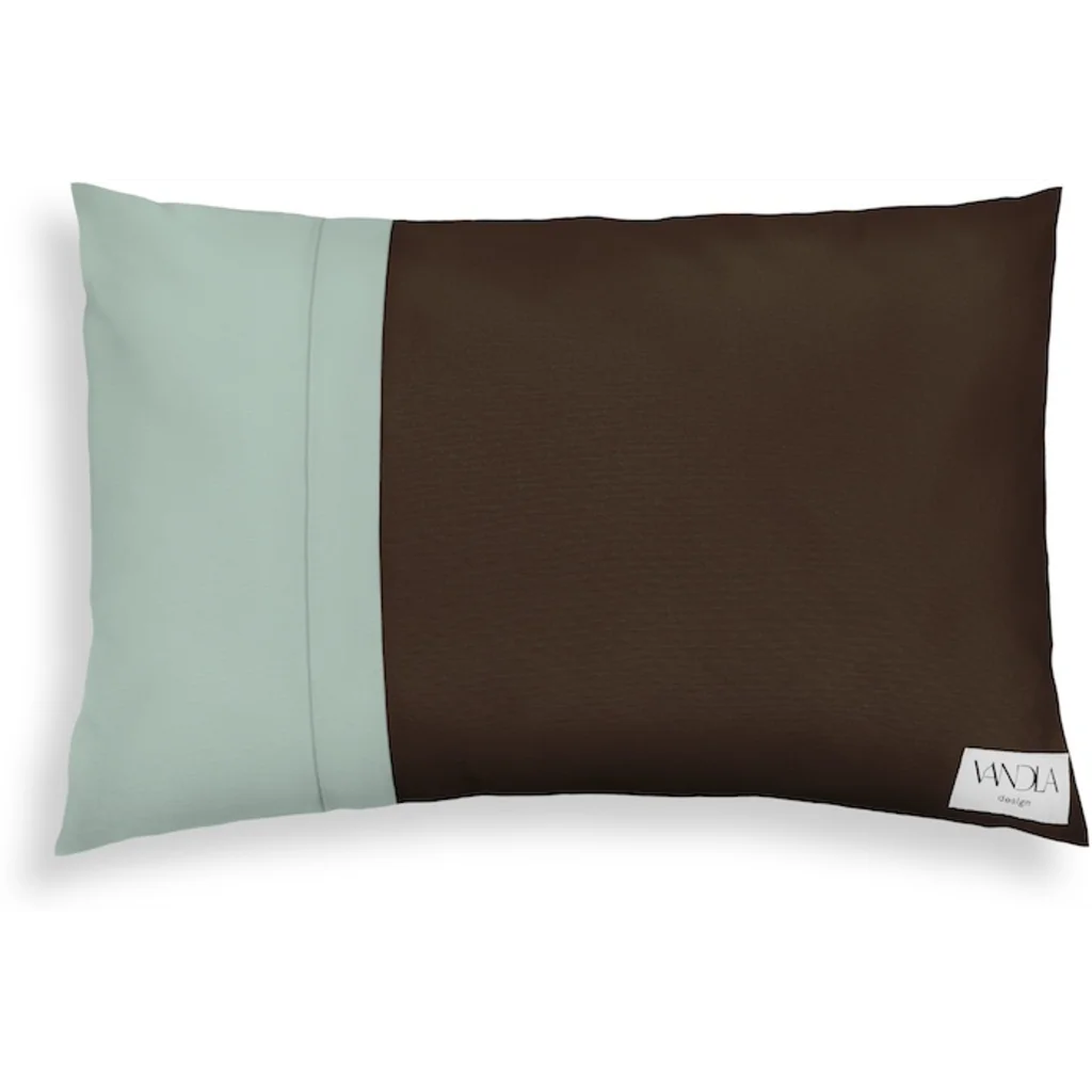 Modulare Kissenhülle rechteckig Farbkombinationen mit Schoko in Schoko+Mint Braun+Grün von Vandla design Größe 40x60 cm