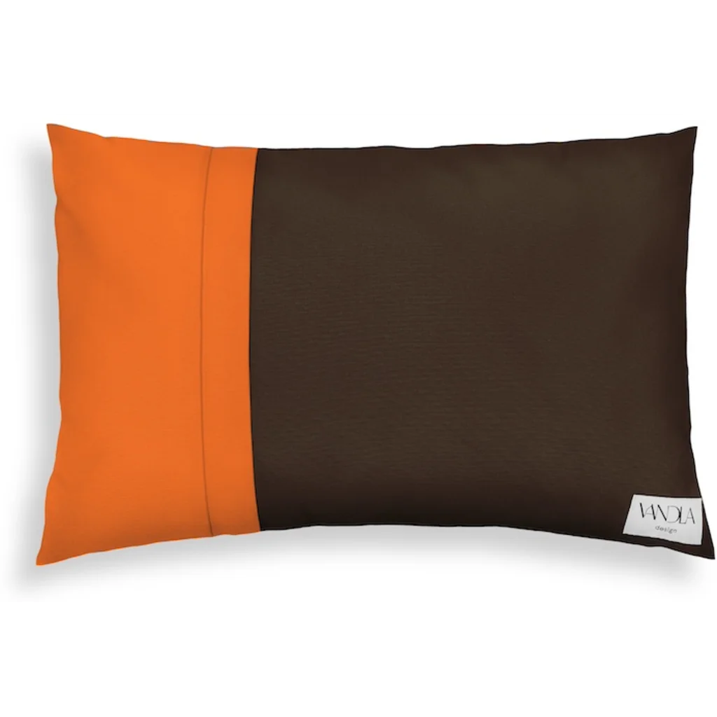 Modulare Kissenhülle rechteckig Farbkombinationen mit Schoko in Schoko+Orange Braun+Orange von Vandla design Größe 40x60 cm