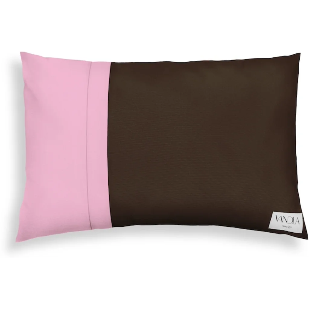 Modulare Kissenhülle rechteckig Farbkombinationen mit Schoko in Schoko+Pink Braun+Pink von Vandla design Größe 40x60 cm