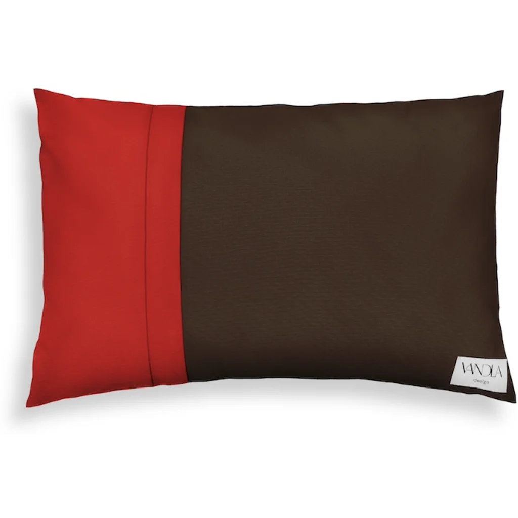 Modulare Kissenhülle rechteckig Farbkombinationen mit Schoko in Schoko+Rot Braun+Rot von Vandla design Größe 40x60 cm