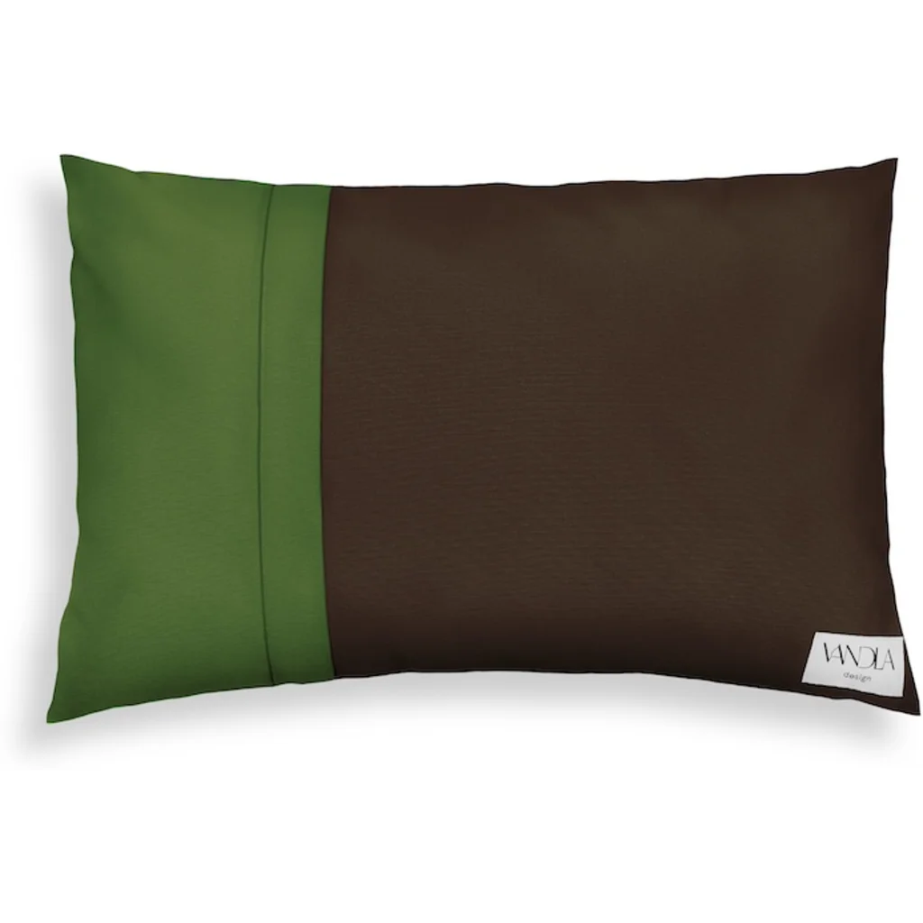 Modulare Kissenhülle rechteckig Farbkombinationen mit Schoko in Schoko+Waldgrün Braun+Grün von Vandla design Größe 40x60 cm