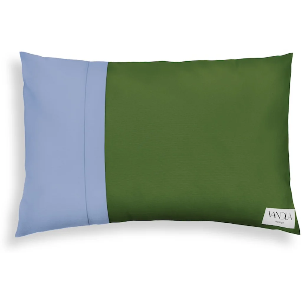 Modulare Kissenhülle rechteckig Farbkombinationen mit Waldgrün in Waldgrün+Jeansblau Grün+Blau von Vandla design Größe 40x60 cm