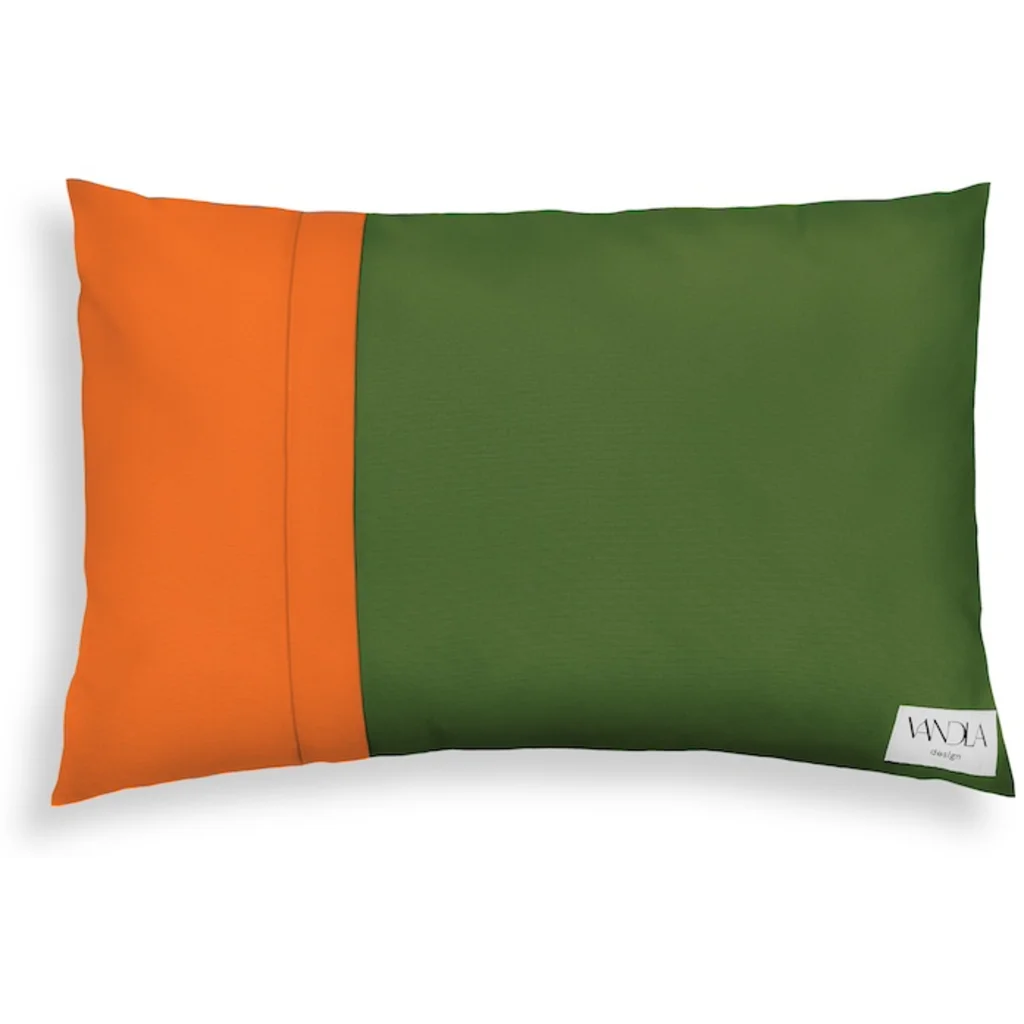 Modulare Kissenhülle rechteckig Farbkombinationen mit Waldgrün in Waldgrün+Orange Grün+Orange von Vandla design Größe 40x60 cm