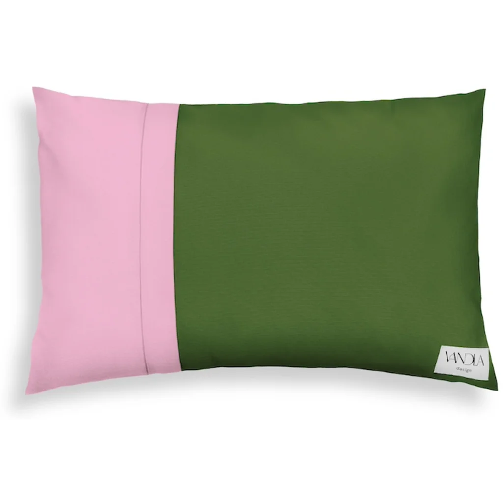 Modulare Kissenhülle rechteckig Farbkombinationen mit Waldgrün in Waldgrün+Pink Grün+Pink von Vandla design Größe 40x60 cm