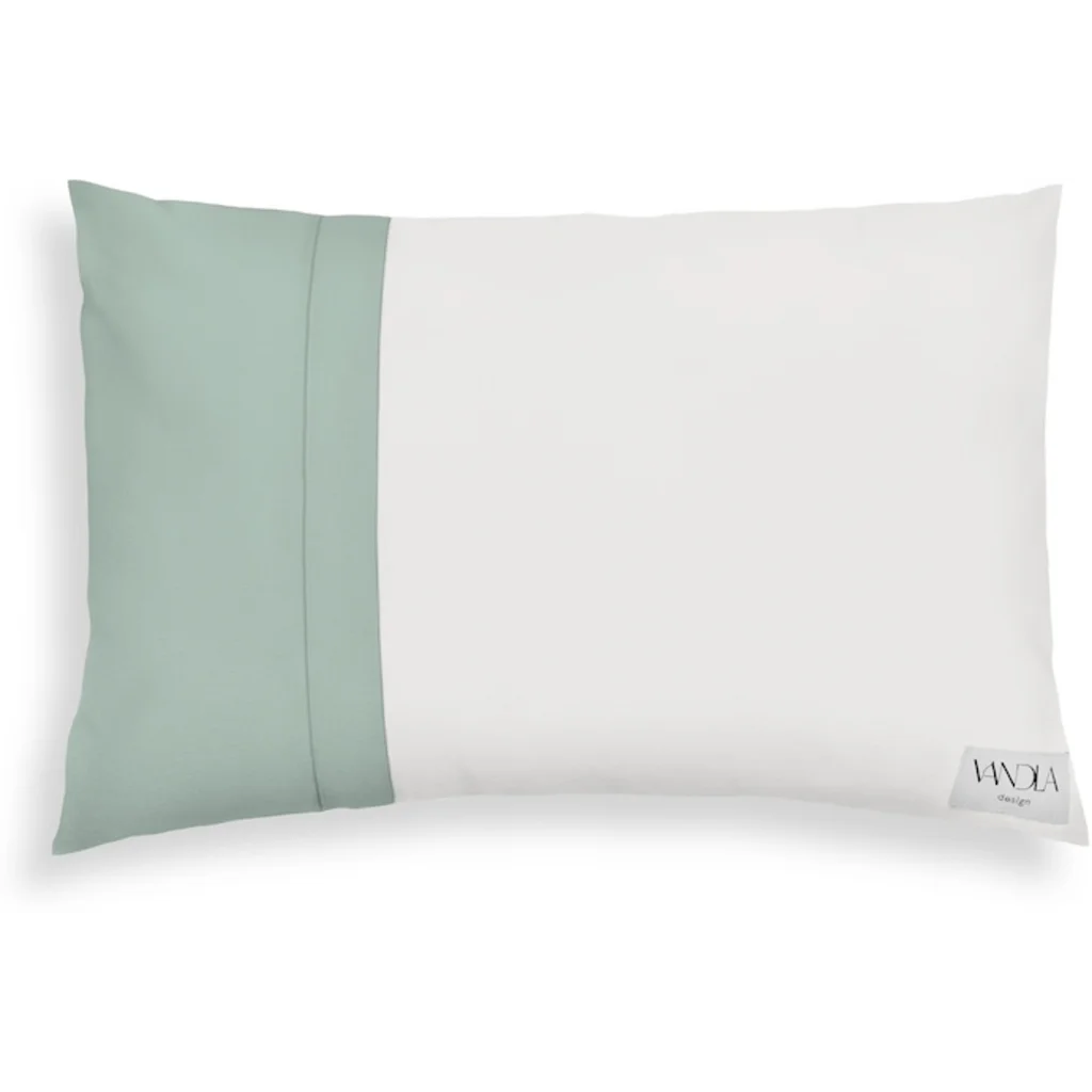 Modulare Kissenhülle rechteckig Farbkombinationen mit Weiß in Weiß+Mint Weiß+Grün von Vandla design Größe 40x60 cm
