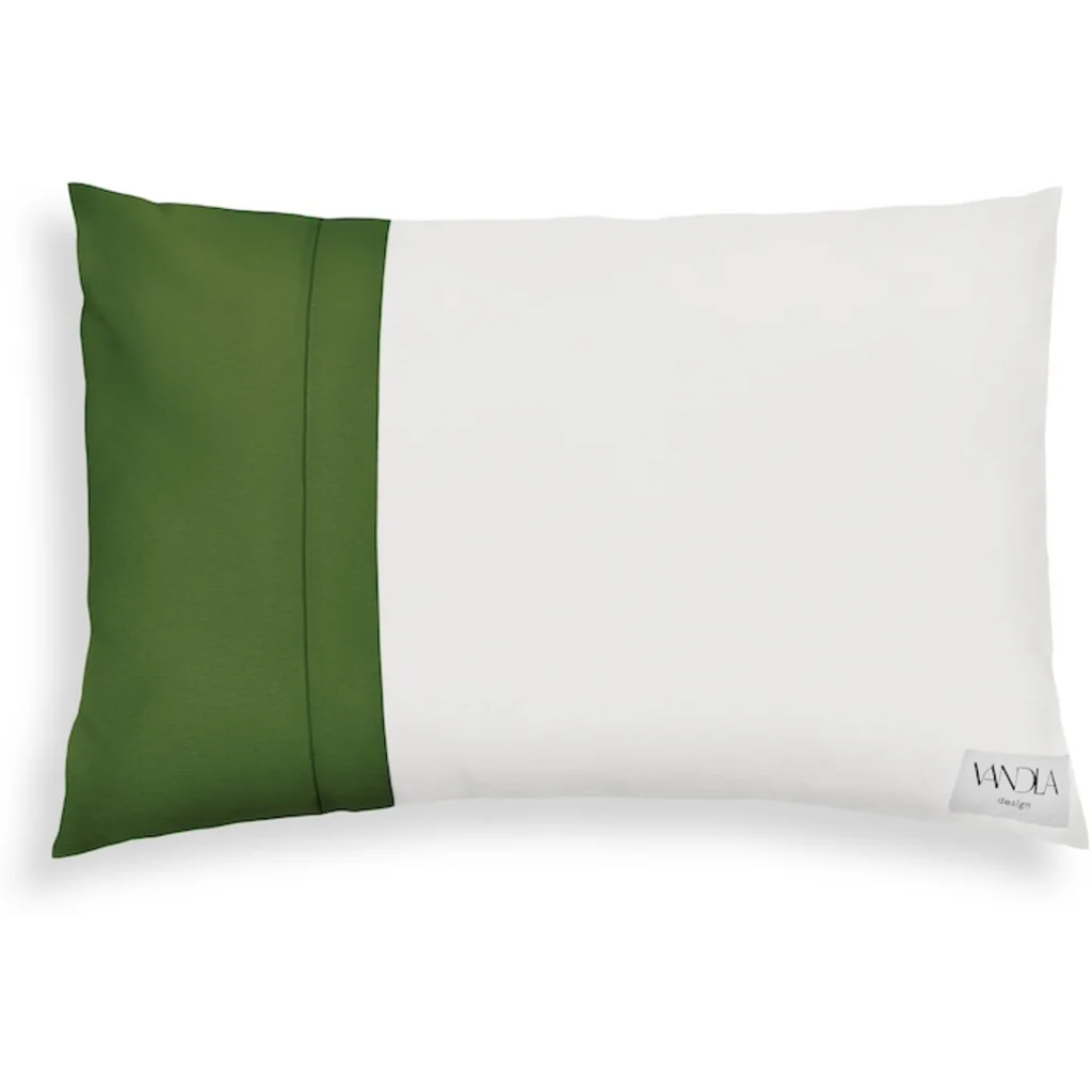 Modulare Kissenhülle rechteckig Farbkombinationen mit Weiß in Weiß+Waldgrün Weiß+Grün von Vandla design Größe 40x60 cm