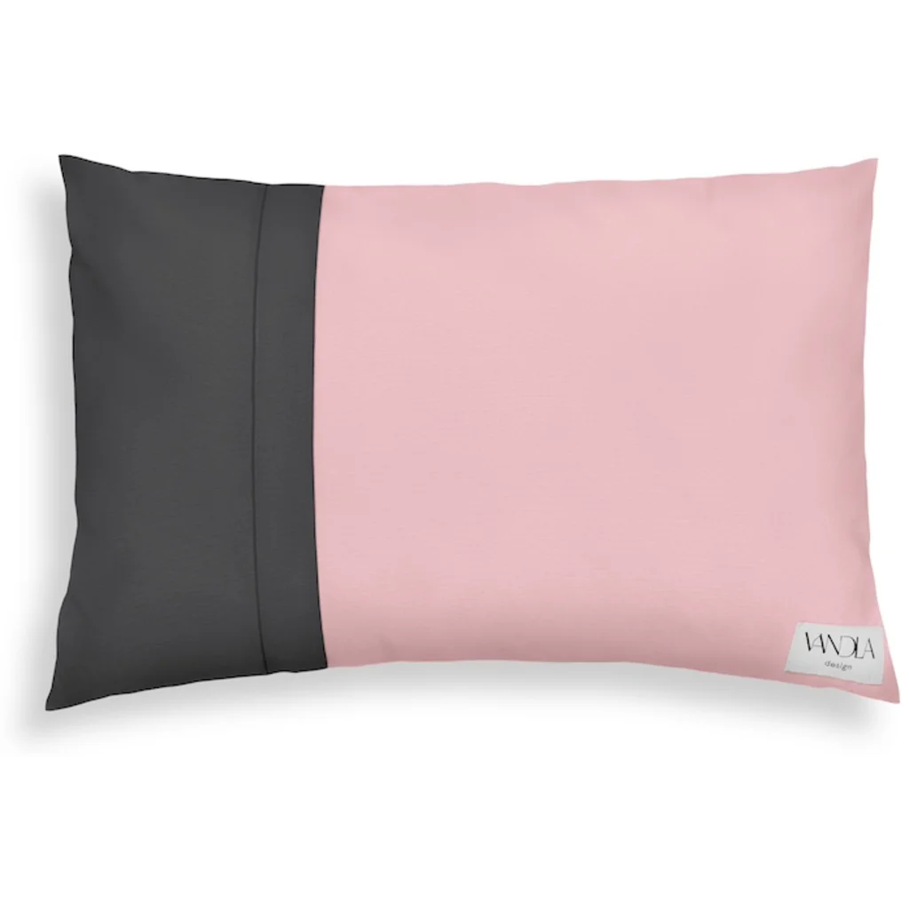Modulare Kissenhülle rechteckig Farbkombinationen mit Zartrosa in Zartrosa+Anthrazit Rosa+Grau von Vandla design Größe 40x60 cm