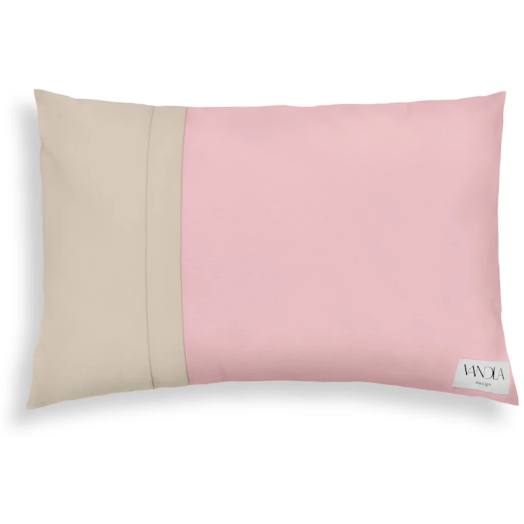 Modulare Kissenhülle rechteckig Farbkombinationen mit Zartrosa in Zartrosa+Beige Rosa+Beige von Vandla design Größe 40x60 cm