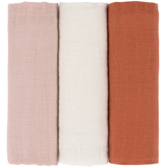 Mull Baby-Tuch 3er-Pack in Rosa+Creme+Rost Rosa+Creme+Rot von Lässig Größe 85x85 cm