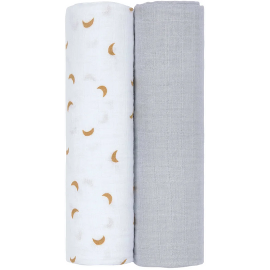 Mull Baby-Tuch Mond 2er-Pack in Hellgrau Grau Muster Mond von Lässig Größe 120x120 cm