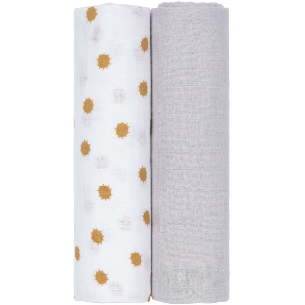 Mull Baby-Tuch Sonne 2er-Pack in Hellgrau Grau Muster Sonne von Lässig Größe 120x120 cm