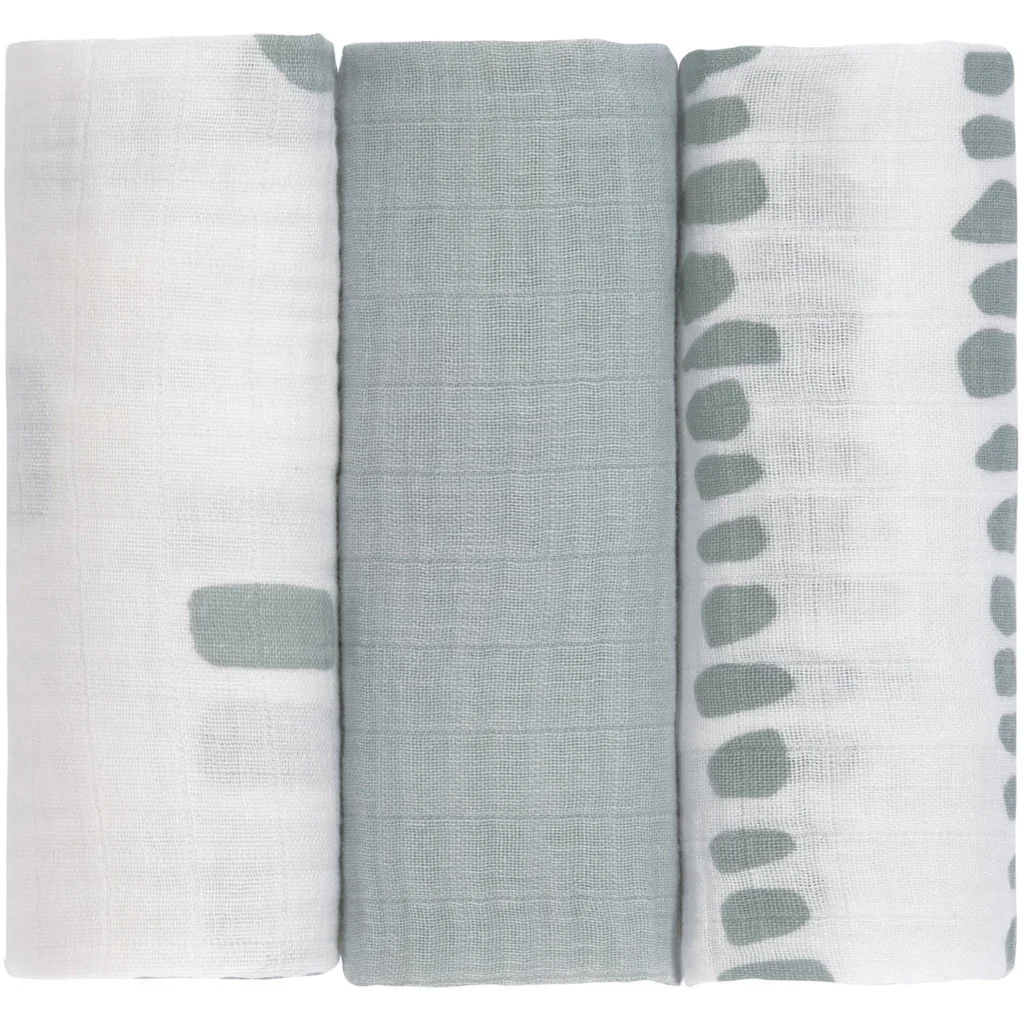 Mull Baby-Tuch Striche 3er-Pack in Blaugrau Blau Muster Striche von Lässig Größe 60x60 cm