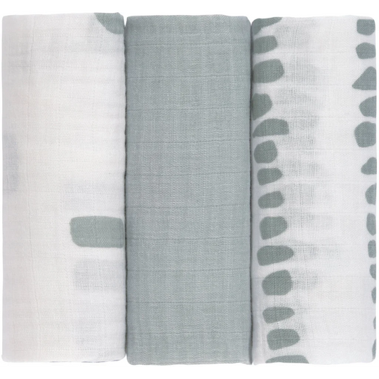 Mull Baby-Tuch Striche 3er-Pack in Blaugrau Blau Muster Striche von Lässig Größe 60x60 cm