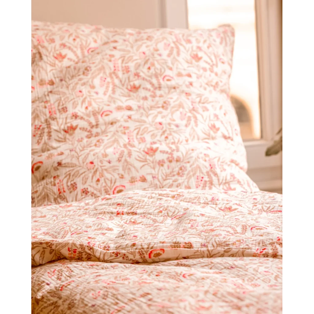 Musselin Bettwäsche Blumen Garnitur 3-teilig in Weiß+Beige+Pink Muster Blumen von hutch&putch Größe 200x200 + 2x 80x80 cm