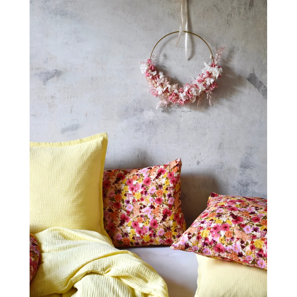 Musselin Bettwäsche Blumen Kissenbezug in Rosa+Orange+Gelb Muster Blumen von hutch&putch Größe 40x60 cm