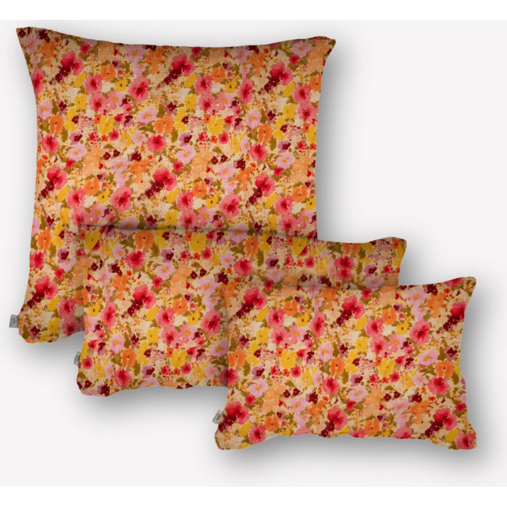 Musselin Bettwäsche Blumen Kissenbezug in Rosa+Orange+Gelb Muster Blumen von hutch&putch Größe 50x70 cm