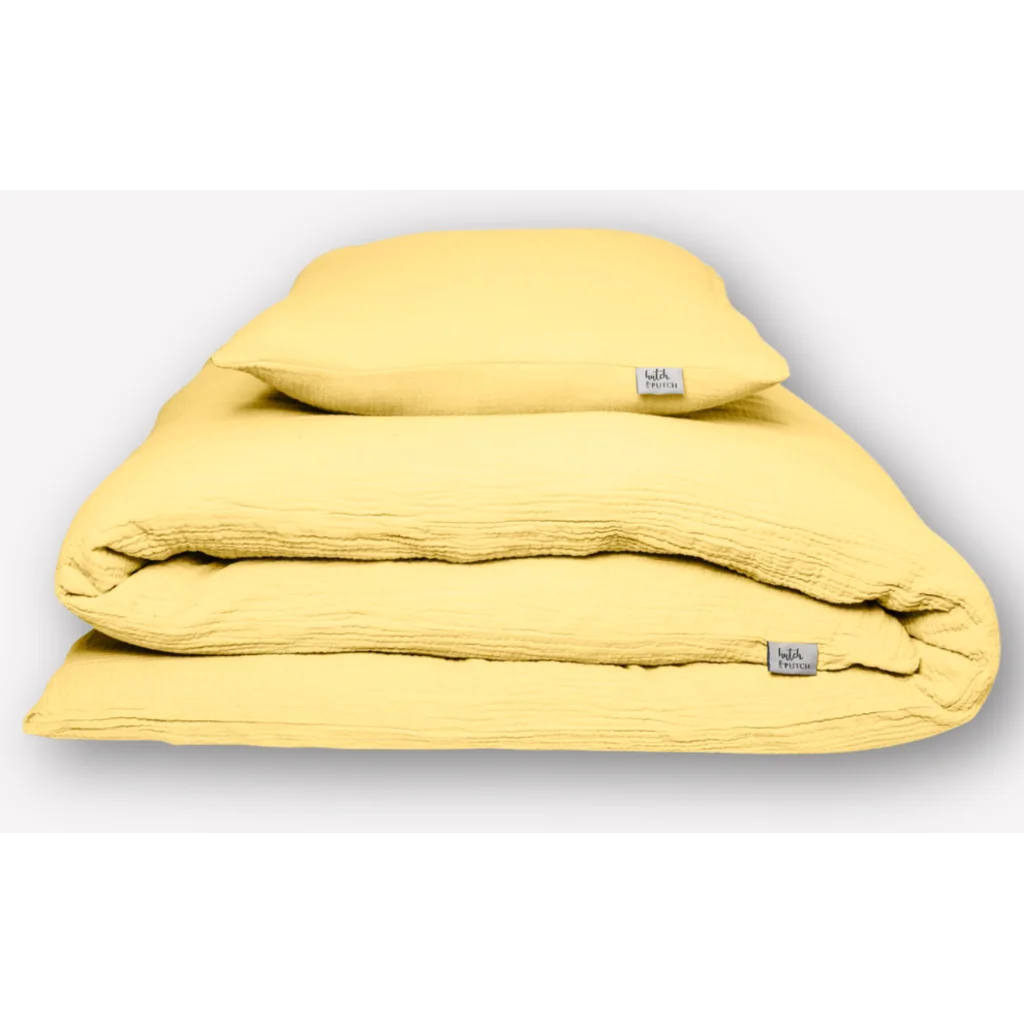 Musselin Bettwäsche Garnitur 3-teilig in Hellgelb Gelb von hutch&putch Größe 200x200 + 2x 40x80 cm