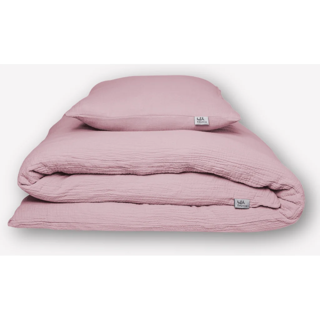 Musselin Bettwäsche Garnitur 3-teilig in Mauve Rosa von hutch&putch Größe 240x240 + 2x 40x80 cm