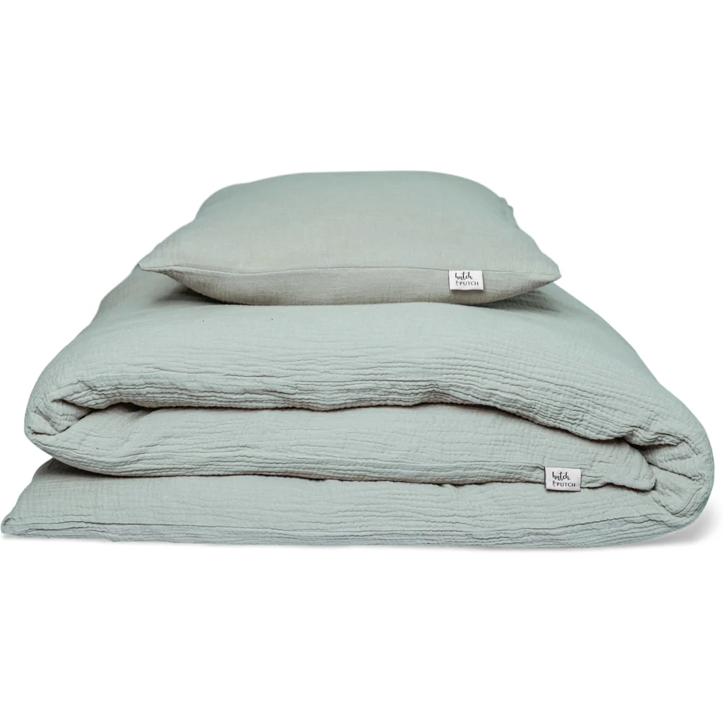 Musselin Bettwäsche Garnitur 3-teilig in Mint von hutch&putch Größe 240x240 + 2x 80x80 cm