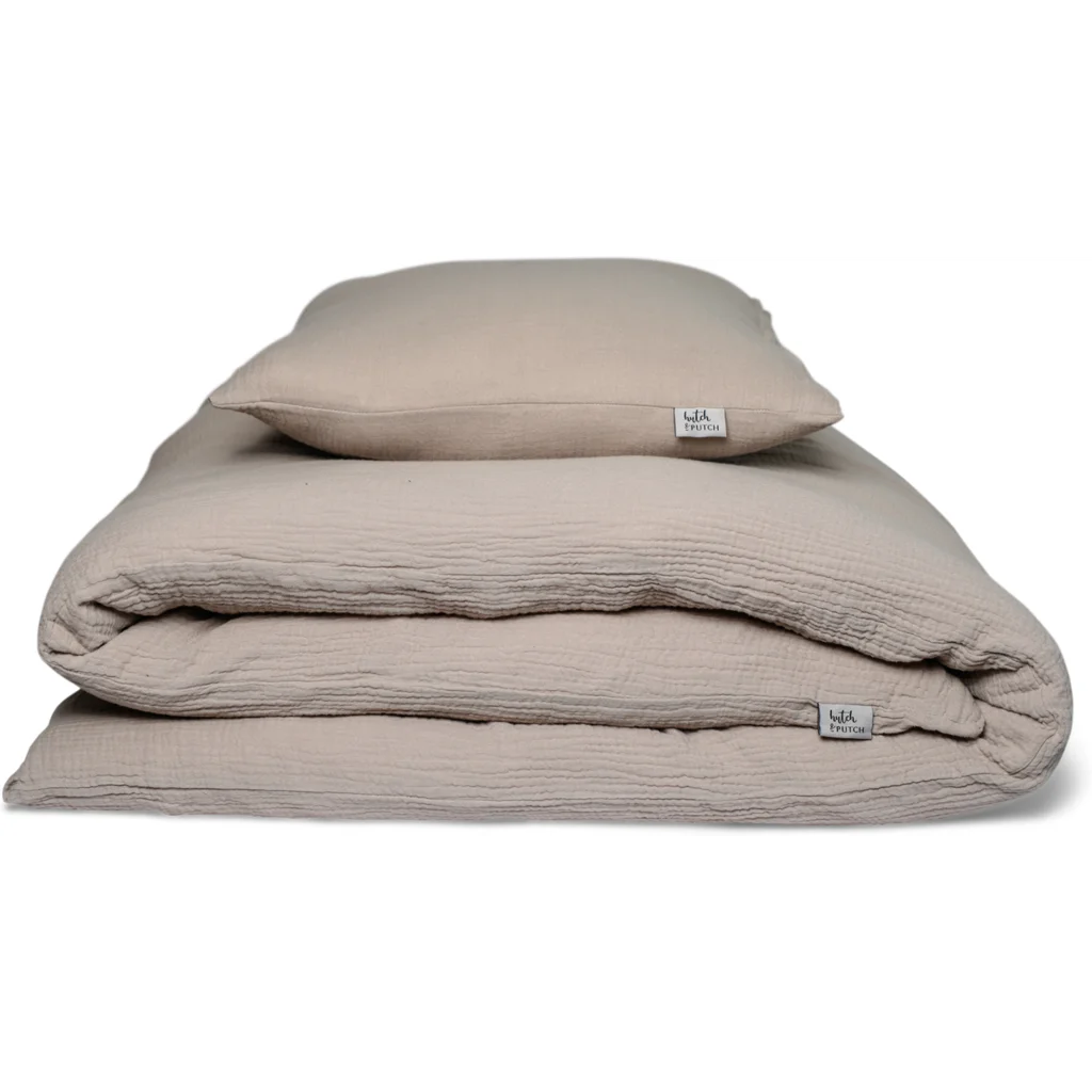 Musselin Bettwäsche Garnitur 3-teilig in Stein Beige von hutch&putch Größe 240x240 + 2x 80x80 cm
