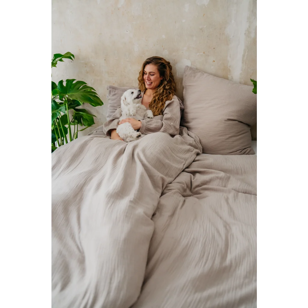 Musselin Bettwäsche Garnitur in Stein Beige von hutch&putch Größe 155x220 + 40x60 cm