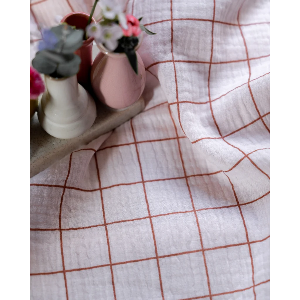 Musselin Bettwäsche Karo Garnitur in Rosa Muster Karo von hutch&putch Größe 135x200 + 80x80 cm