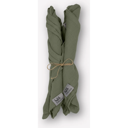 Musselin Stoffserviette 4er-Pack in Olive Grün von hutch&putch Größe 42x42 cm