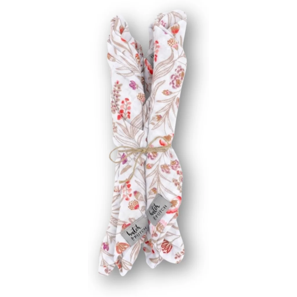 Musselin Stoffserviette Blumen 4er-Pack in Weiß+Beige+Pink Muster Blumen von hutch&putch Größe 42x42 cm