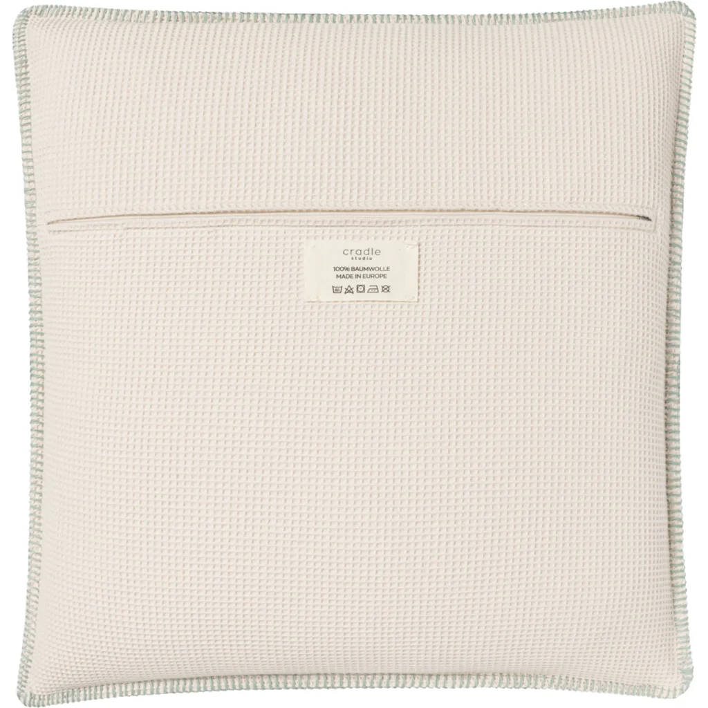 Waffelpiqué Kissenhülle mit Kontrastnaht in Creme+Braun Creme von Cradle Studio Größe 50x50 cm