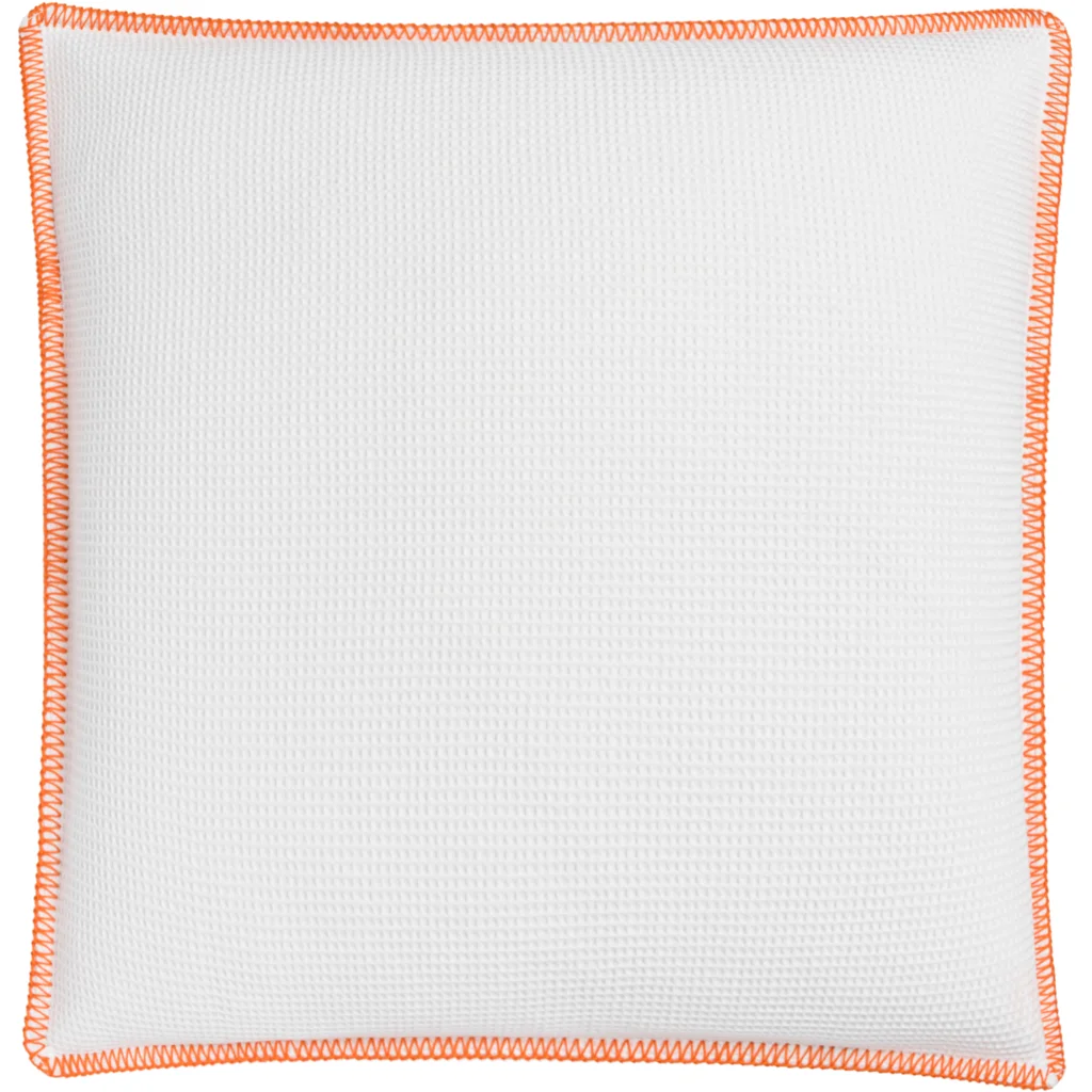 Waffelpiqué Kissenhülle mit Kontrastnaht in Weiß+Orange Weiß von Cradle Studio Größe 50x50 cm