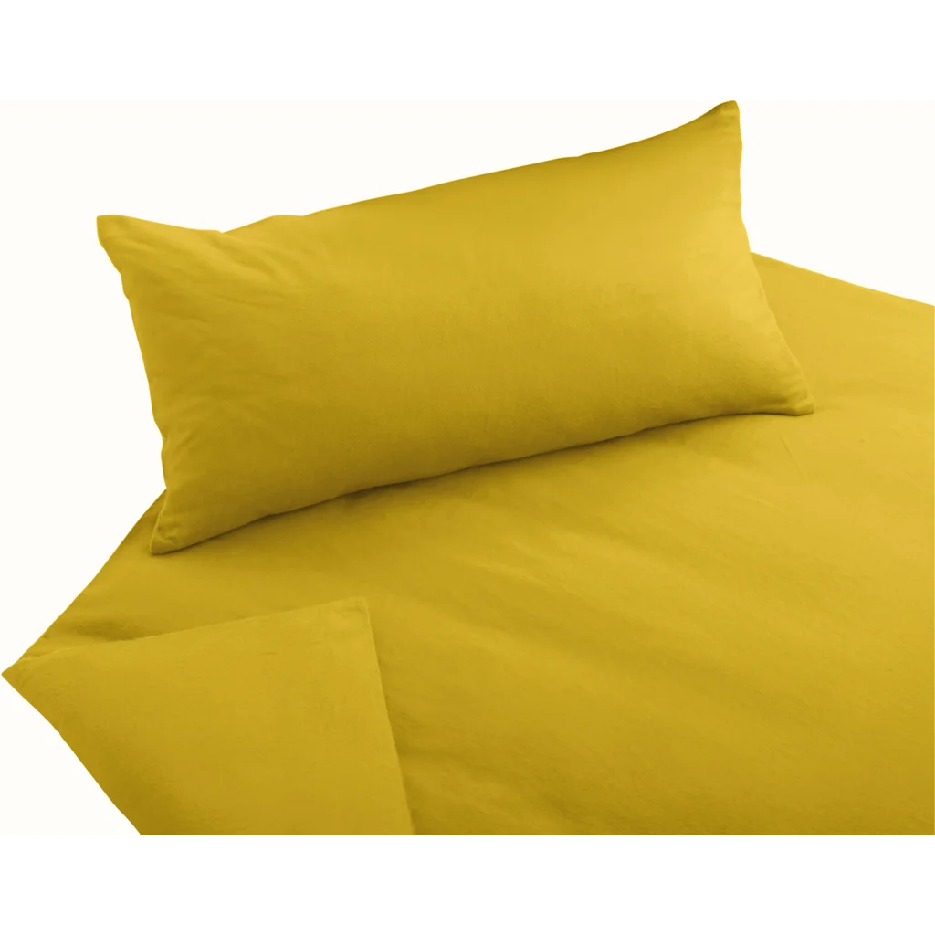 Bio Edel-Biber Bettwäsche Classic Garnitur in Curry Gelb von Cotonea Größe 155x220 + 40x80 cm