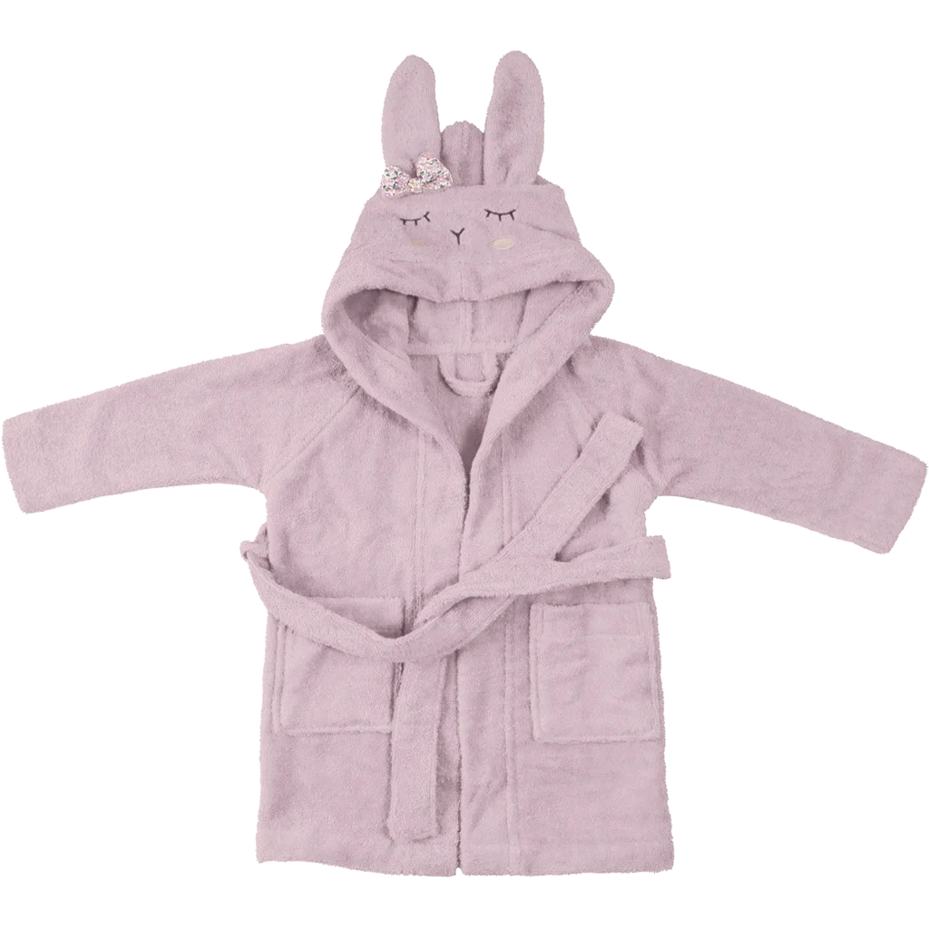 Bio Frottier Baby-+Kinder-Bademantel Hase in Rosé Rosa Muster Hase von kikadu Größe 3-4 Jahre