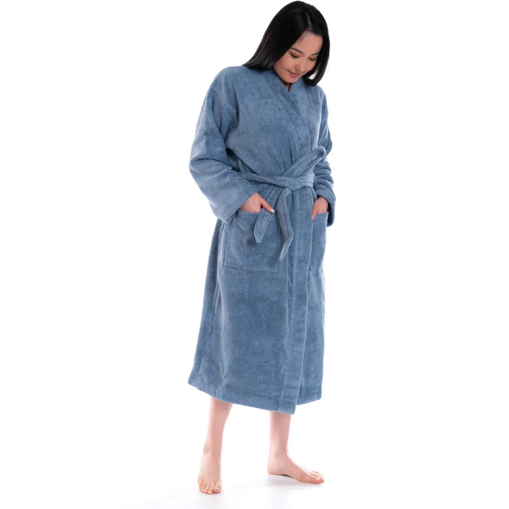 Bio Frottier Bademantel in Denimblau Blau von Ege Organics Größe S+M