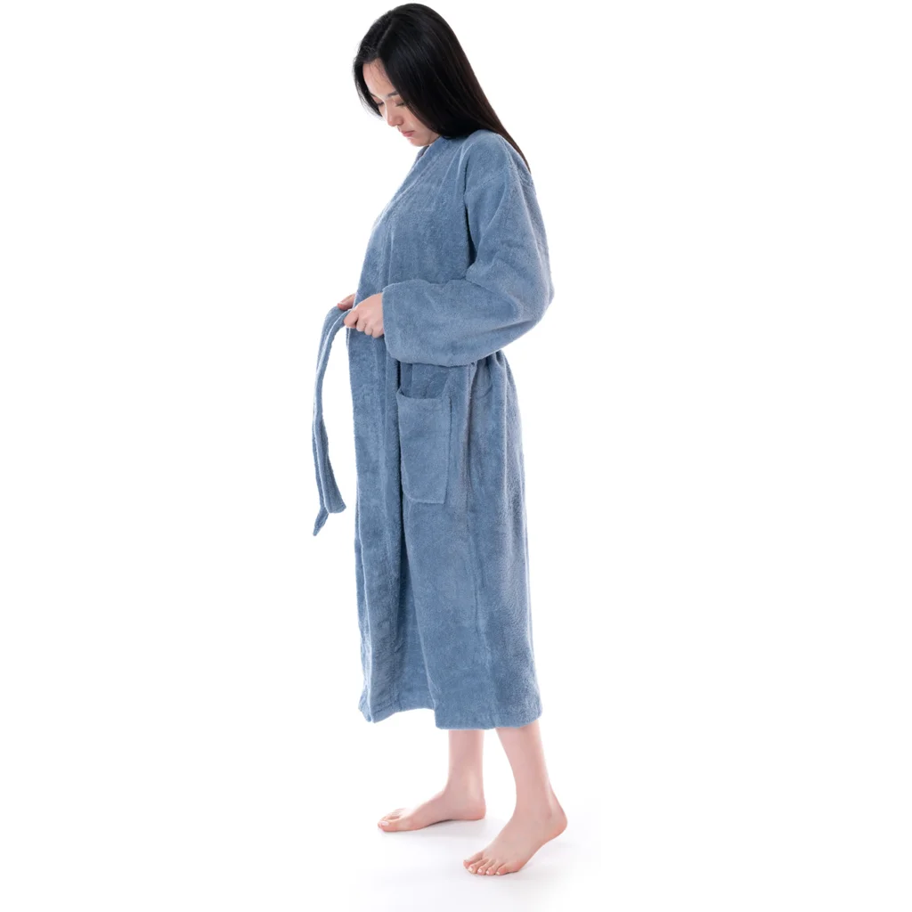 Bio Frottier Bademantel in Denimblau Blau von Ege Organics Größe S+M