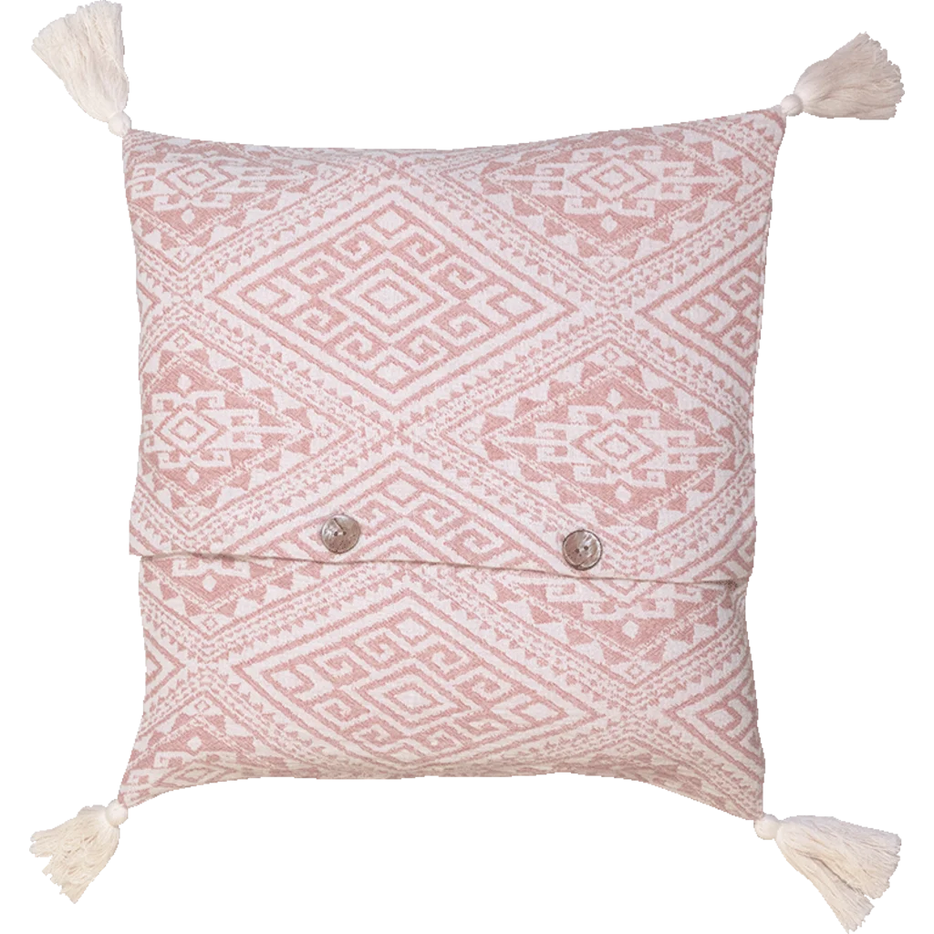 Bio Jacquard Kissenhülle mit Quasten in Rosa+Creme Muster Jacquard von Jean&Len Größe 45x45 cm