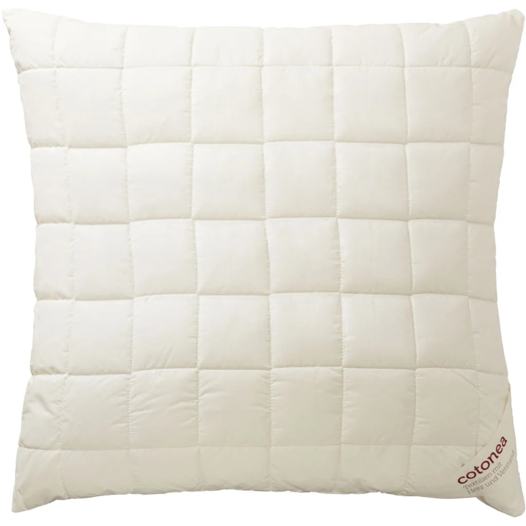 Bio Kopfkissen mit Füllung Schafschurwolle in Creme von Cotonea Größe 80x80 cm