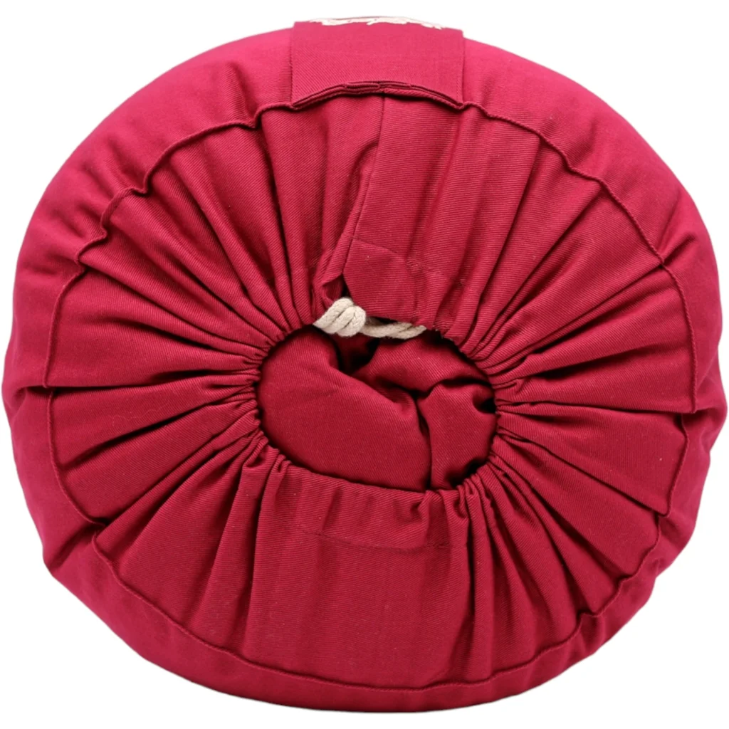 Bio Meditationskissen+Yogakissen rund mit Om-Stickerei in Bordeaux Rot von BAGHI Größe Ø 30 cm Höhe 15 cm