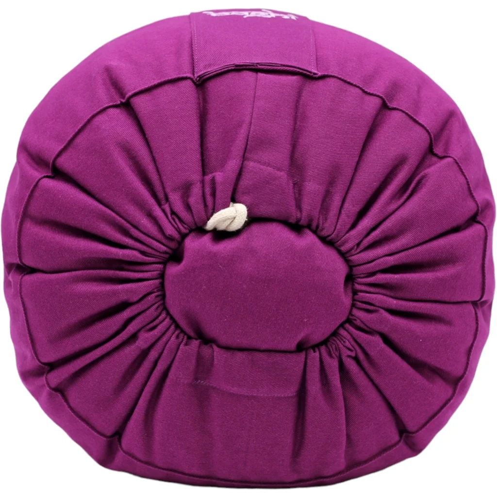 Bio Meditationskissen+Yogakissen rund mit Om-Stickerei in Lila von BAGHI Größe Ø 30 cm Höhe 15 cm