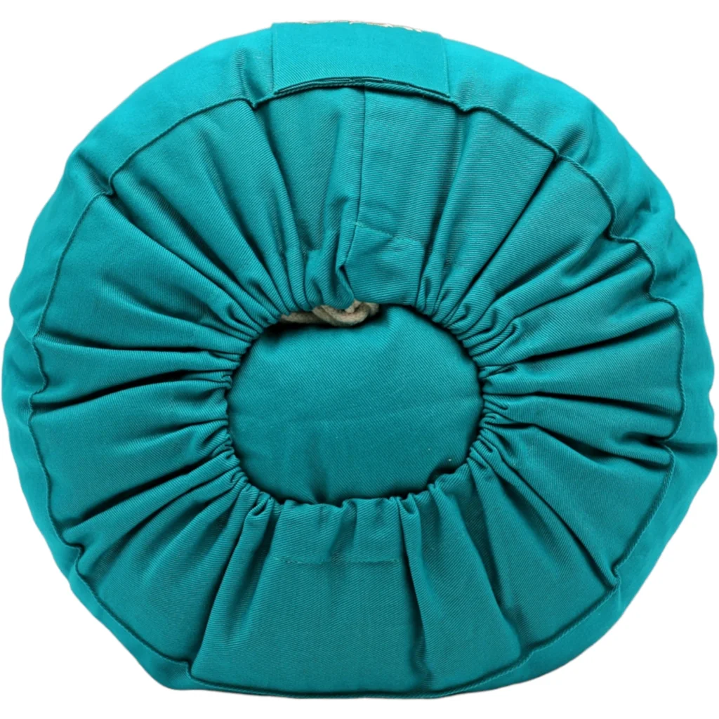 Bio Meditationskissen+Yogakissen rund mit Om-Stickerei in Petrol Blau von BAGHI Größe Ø 30 cm Höhe 15 cm