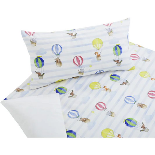 Bio Satin Baby-+Kinder-Bettwäsche Ballone Garnitur in Muster Ballone von Cotonea Größe 100x135 + 40x60 cm
