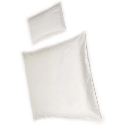 Bio Satin Baby-+Kinder-Bettwäsche Classic Garnitur in Creme von mudis Größe 80x80 + 30x45 cm