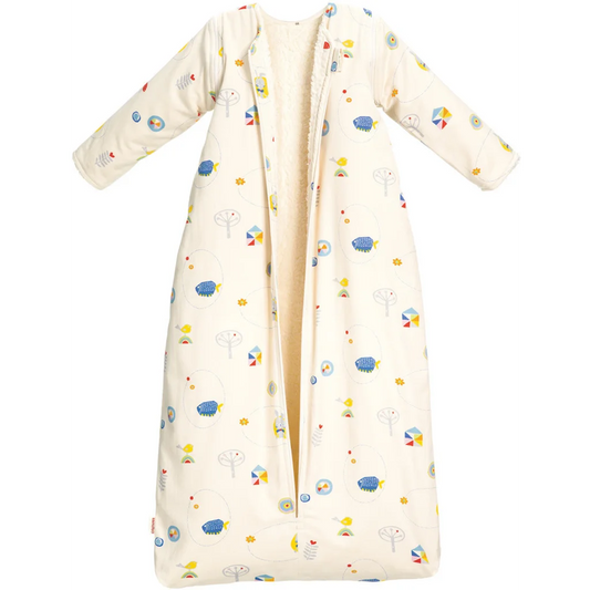 Bio Satin Baby-Schlafsack Hase mit Teddyplüschfutter und abnehmbaren Ärmeln  in Muster Hase von Cotonea Größe 90 (ca. 97 cm)