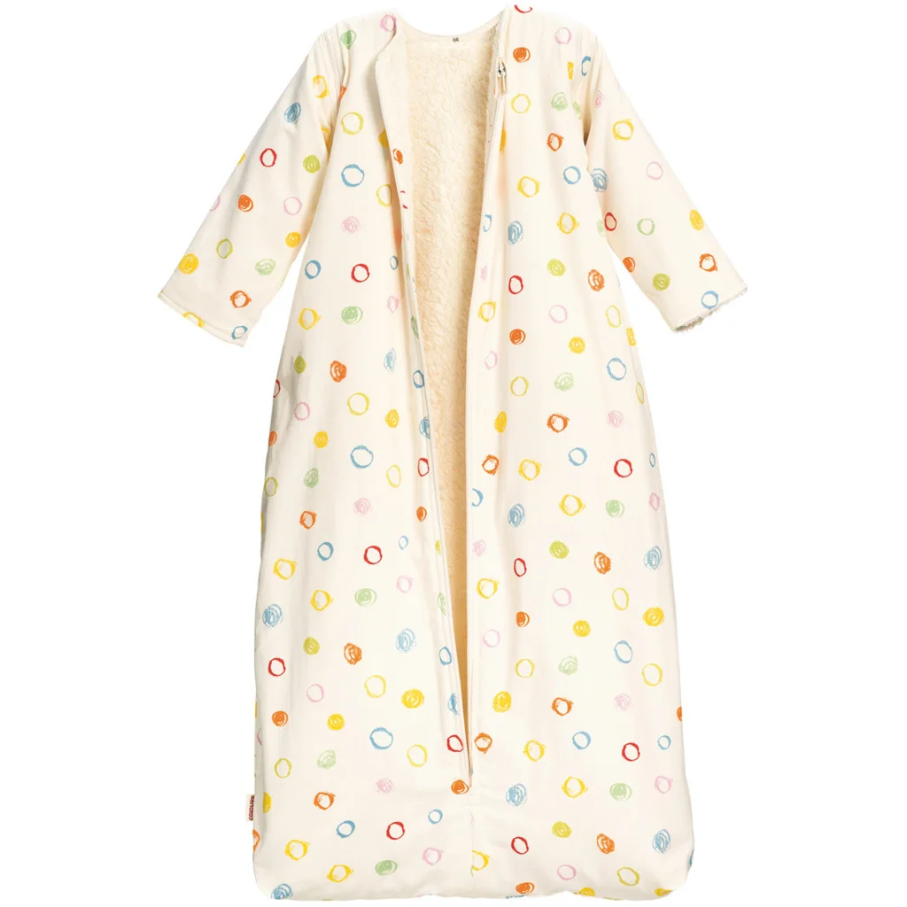 Bio Satin Baby-Schlafsack Kritzelkreise mit Teddyplüschfutter und abnehmbaren Ärmeln  in Muster Kritzelkreise von Cotonea Größe 130 (ca. 140 cm)