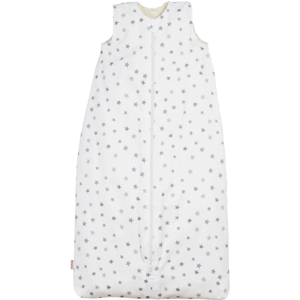 Bio Satin Baby-Schlafsack Sterne mit Teddyplüschfutter in Muster Sterne von Cotonea Größe 70 (ca. 76 cm)