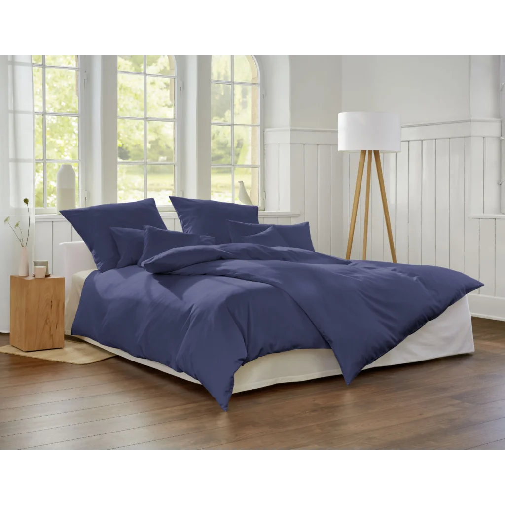 Bio Satin Bettwäsche Classic Garnitur in Azurblau Blau von Cotonea Größe 135x200 + 80x80 cm
